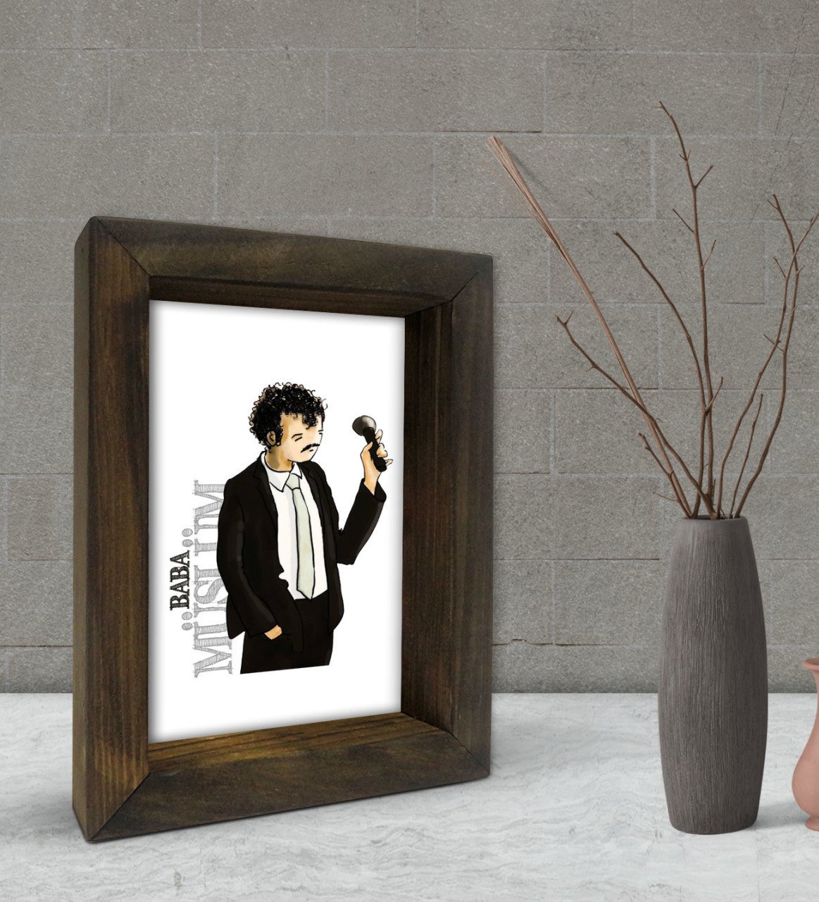 BK Gift Müslüm Baba Tasarımlı Dekoratif Doğal Masif Ahşap Çerçeve 15x20cm-2