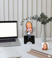 Kişiye Özel Kadın Chef Karikatürlü Ahşap Biblo Telefon Standı-1