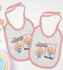BK Kids Kişiye Özel Anne ve Baba Tasarımlı 2’li Pembe Mama Önlüğü-2