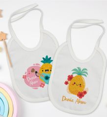 BK Kids Kişiye Özel Sevimli Ananas Tasarımlı 2’li Beyaz Mama Önlüğü-1