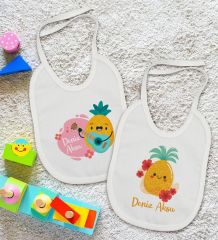 BK Kids Kişiye Özel Sevimli Ananas Tasarımlı 2’li Beyaz Mama Önlüğü-1
