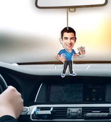 Kişiye Özel Bay Antrenör Karikatürlü Ahşap Araba Dikiz Ayna Süsü