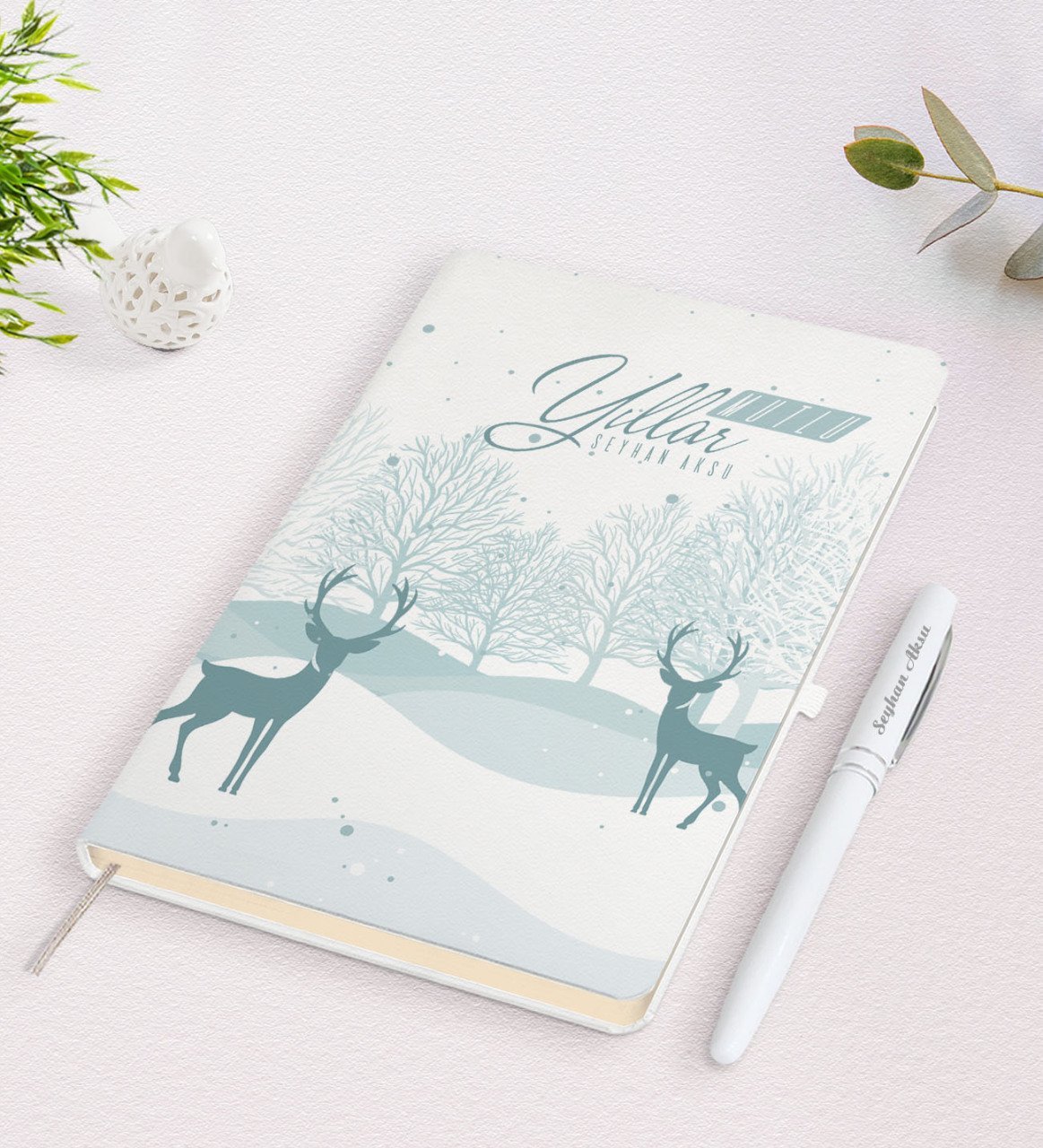 Kişiye Özel İsimli Yılbaşı Mutlu Yıllar Beyaz Defter ve Kalem Hediye Seti-20
