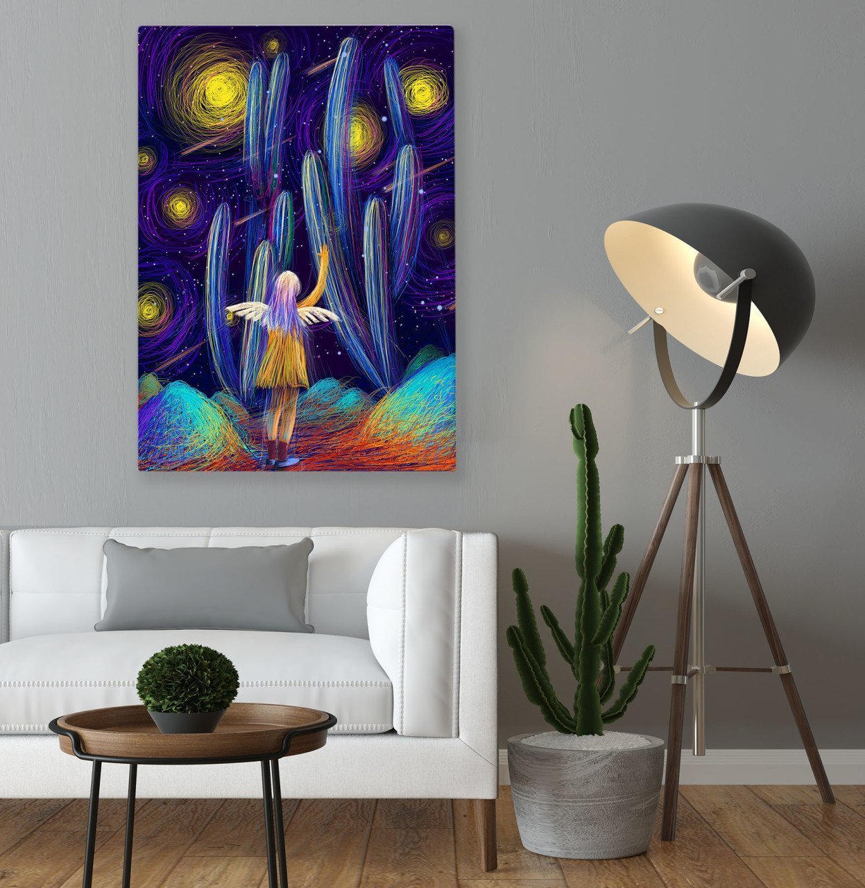 BK Home Güneşi Selamlayan Melek Kız Fantastik Kanvas Tablo 70x100cm