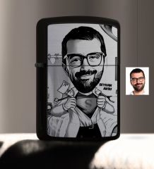 Kişiye Özel Bay Doktor Karikatürlü Benzinli Siyah Metal Çakmak - 2