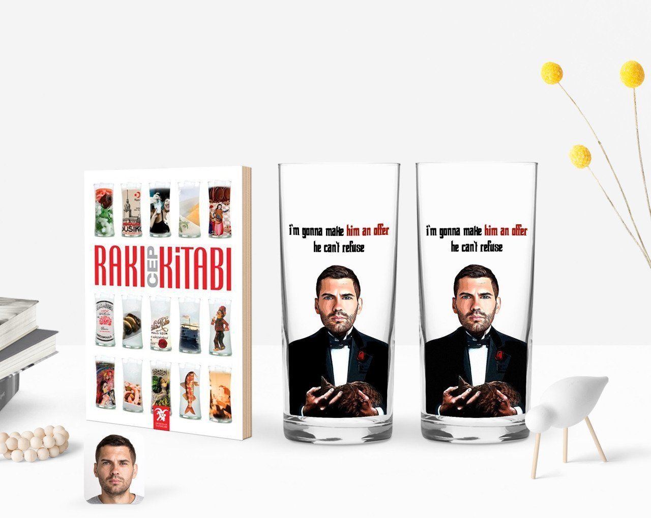 Kişiye Özel Renkli Baskılı Godfather Baba Karikatürlü İkili Rakı Bardağı ve Rakı Cep Kitabı Hediye Seti-7