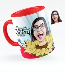 Kişiye Özel Bayan Karikatürlü Kırmızı Kupa Bardak - 5
