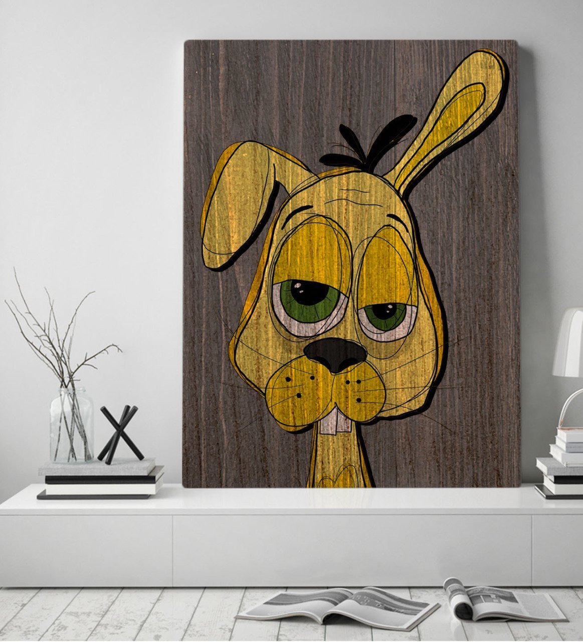 BK Home Drunken Rabbit - Yellow Tasarımlı Kanvas Tablo 50x70cm-1