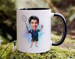 Bk Gift Kişiye Özel Badminton Karikatürlü Siyah Kupa Bardak-1, Sevgiliye Hediye, Arkadaşa Hediye