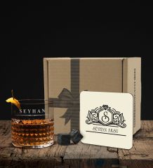 BK Gift Kişiye Özel İsimli Frasera Viski Kadehi Ahşap Bardak Altlığı ve Viski Taşı Hediye Seti-28, Sevgiliye Hediye, Babaya Hediye