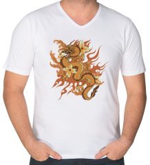 BK Gift Ejderha Tasarımlı V Yaka Tişört-1