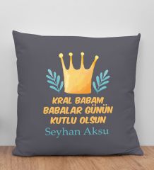 BK Gift Kişiye Özel İsimli Babalar Günü Tasarımlı Gri Kırlent Yastık-6, Babaya Hediye, Ev Dekorasyonu, Babalar Günü Hediyesi