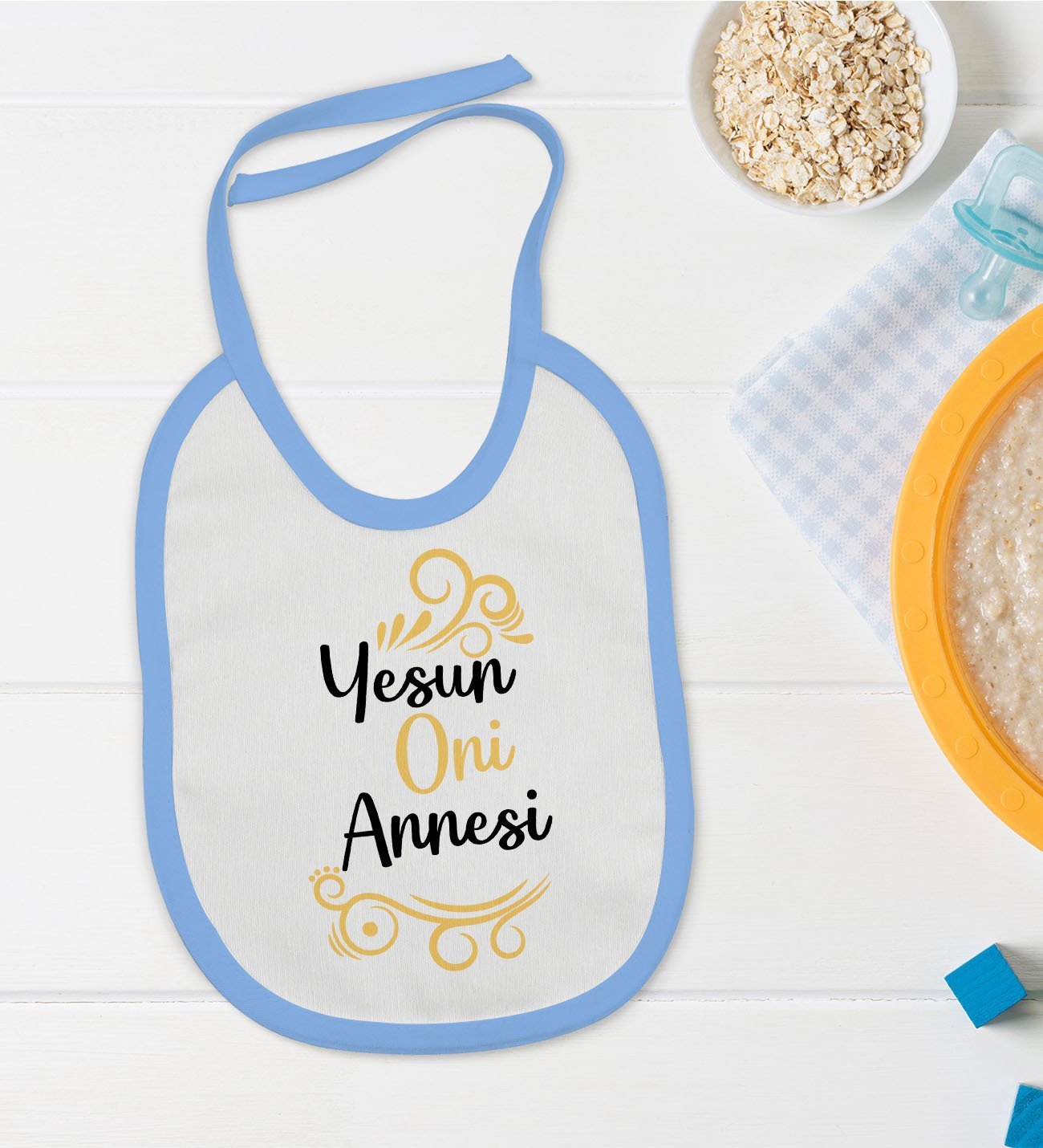 BK Kids Yesin Oni Annesi Tasarımlı Mavi Bebek Mama Önlüğü