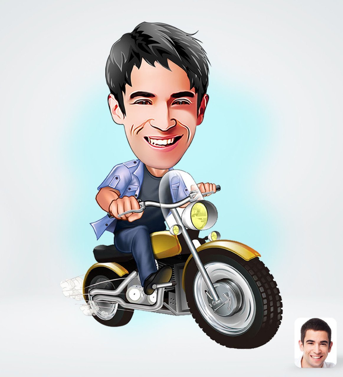 Kişiye Özel Erkek Motorcu Karikatürlü Sosyal Medya Dijital Profil Fotoğrafı - Model 1