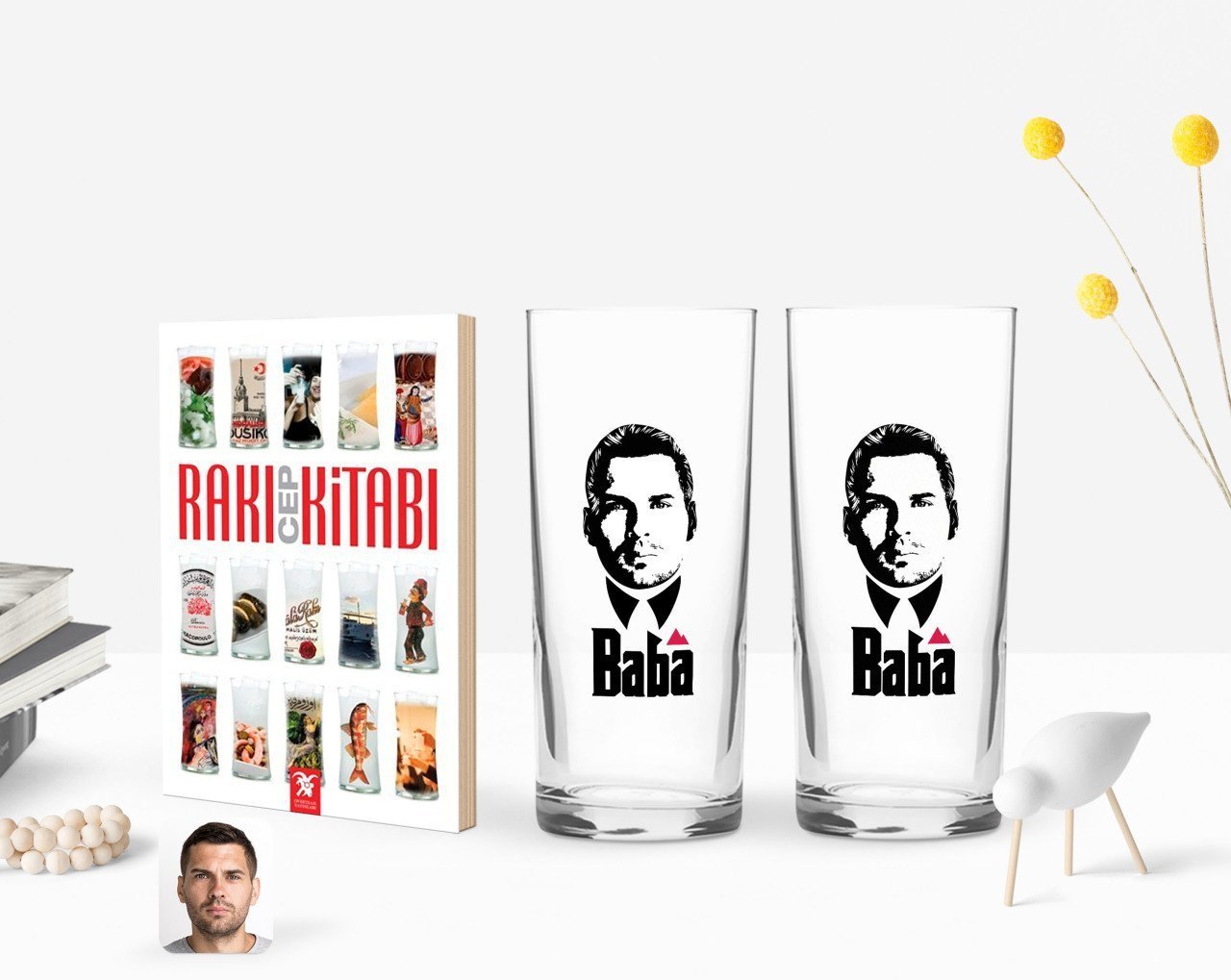 Kişiye Özel Renkli Baskılı Godfather Baba Tasarımlı İkili Rakı Bardağı ve Rakı Cep Kitabı Hediye Seti-13