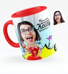 Kişiye Özel Bayan Karikatürlü Kırmızı Kupa Bardak - 4
