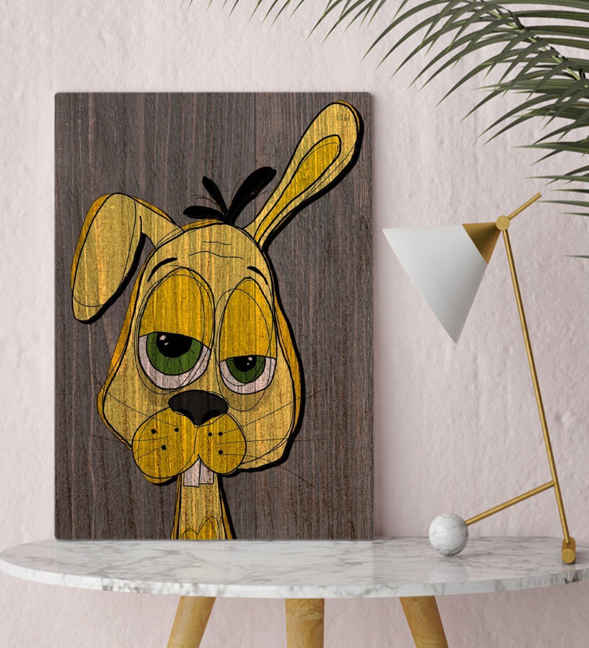 BK Home Drunken Rabbit - Yellow Tasarımlı Kanvas Tablo 30x50cm-1