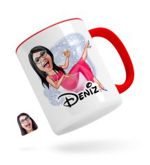 Kişiye Özel Kadın Patroniçe Karikatürlü Kırmızı Kupa Bardak-1