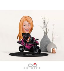BK Gift Kişiye Özel Kadın Motorcu Karikatürlü Ahşap Biblo-1
