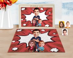 Kişiye Özel Baba Kız Oğul Karikatürlü 1000 Parça Profesyonel Puzzle-1