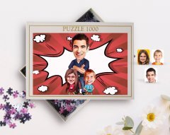 Kişiye Özel Baba Kız Oğul Karikatürlü 1000 Parça Profesyonel Puzzle-1