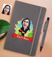 BK Gift Kişiye Özel Öğretmen Karikatürlü Gri Termo Deri Defter ve Metal Versatil Kalem(0,7 Kurşun) Hediye Seti-7