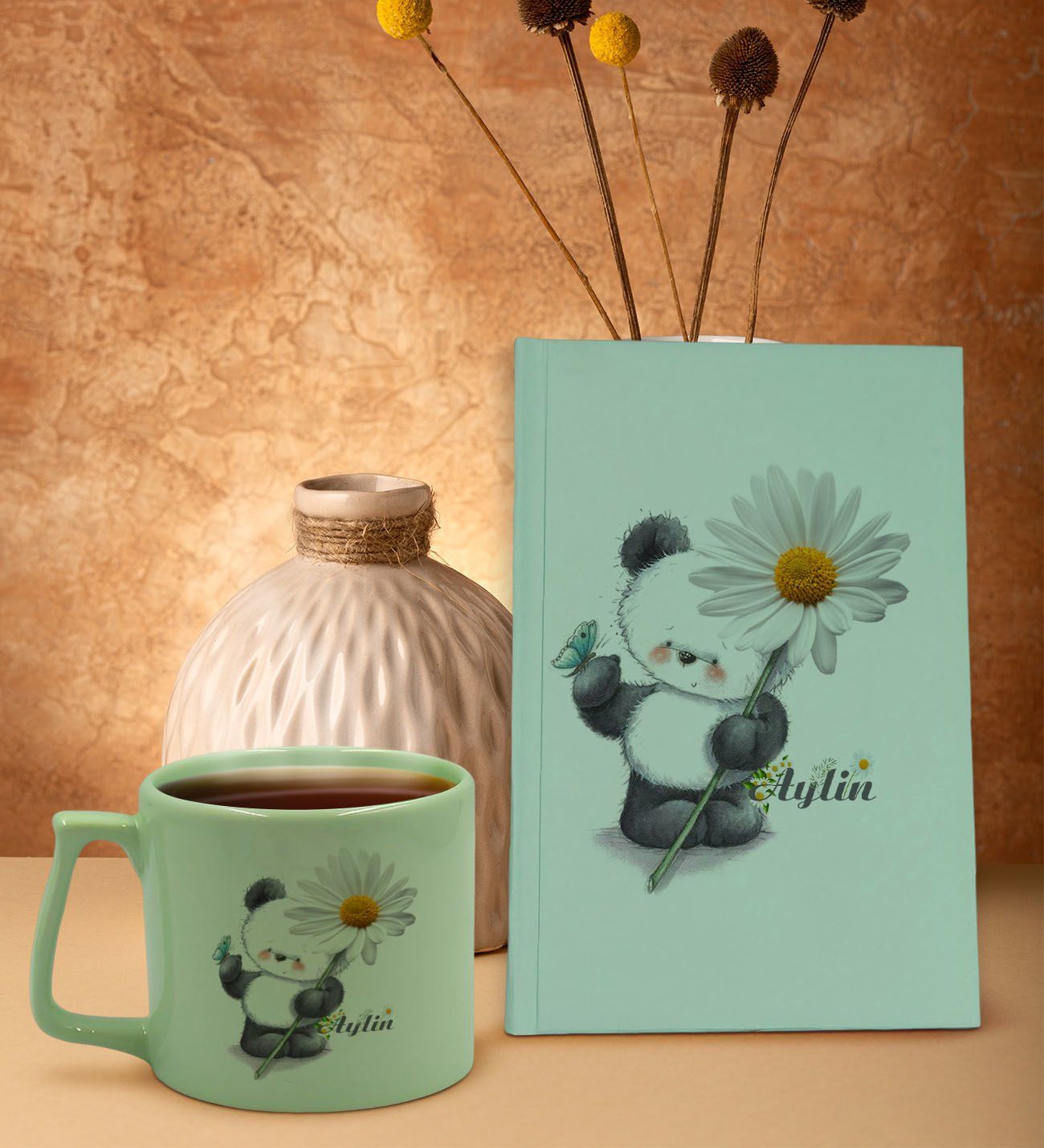 BK Gift Kişiye Özel Sevgili İsimli Yeşil Sert Kapaklı Defter ve Middle Kupa Seti, Arkadaşa Hediye, Yeni İş Hediyesi, Doğum Günü Hediyesi-8