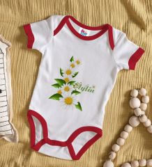 BK Kids Kişiye Özel Papatya Temalı Kırmızı Bebek Body Zıbın-8