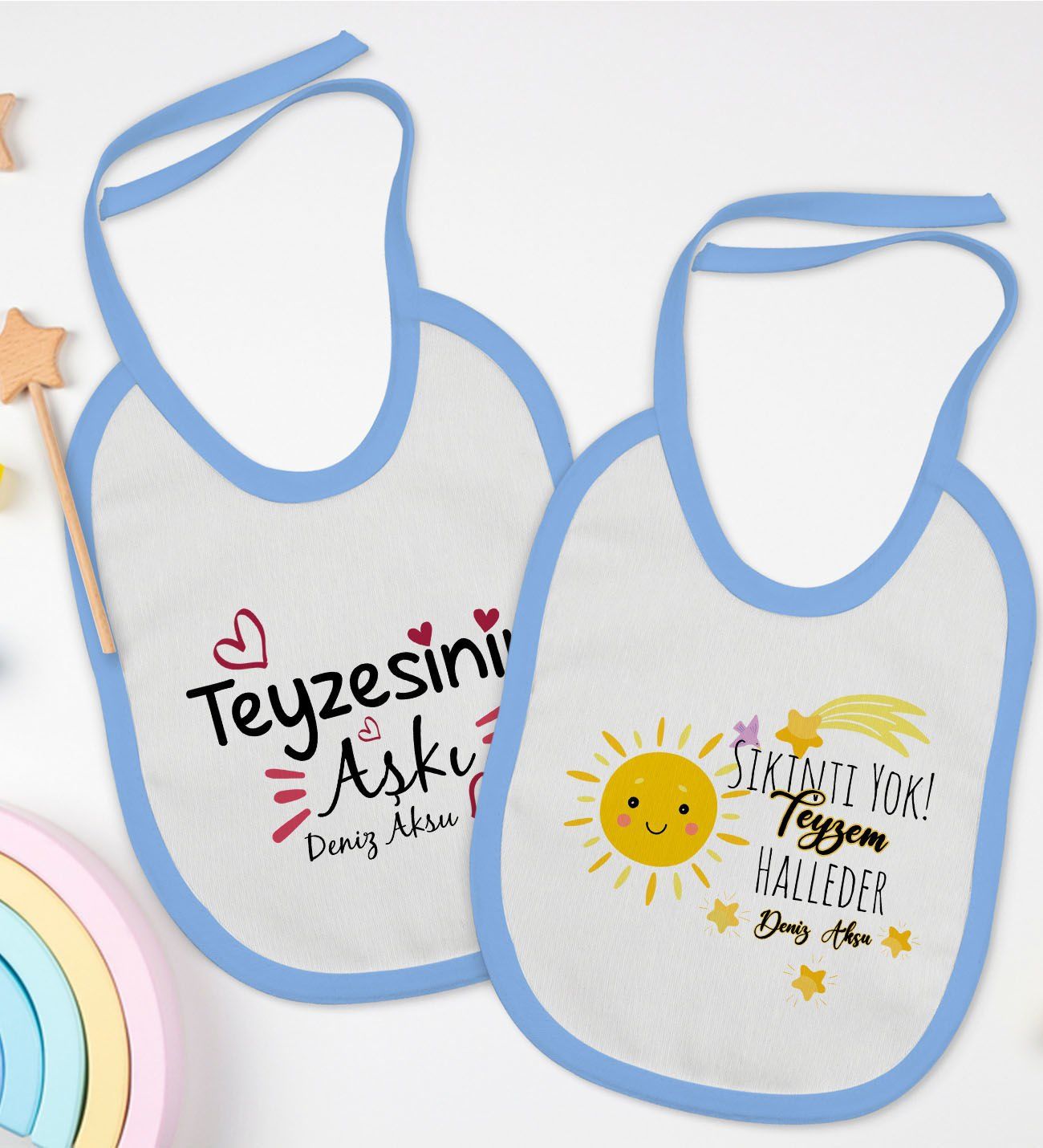 BK Kids Kişiye Özel Teyze Tasarımlı 2’li Mavi Mama Önlüğü-3