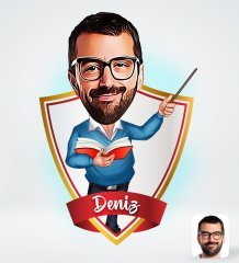 Kişiye Özel İsimli Erkek Öğretmen Tasarımlı Dijital Karikatür-2