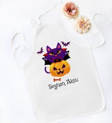Kişiye Özel Happy Halloween Tasarımlı Beyaz Mutfak Önlüğü-13