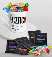 Kişiye Özel Eczacı Türk Kahvesi Fincanı Selamlique Karışık Türk Kahvesi ve Haribo Şeker Hediye Seti-3