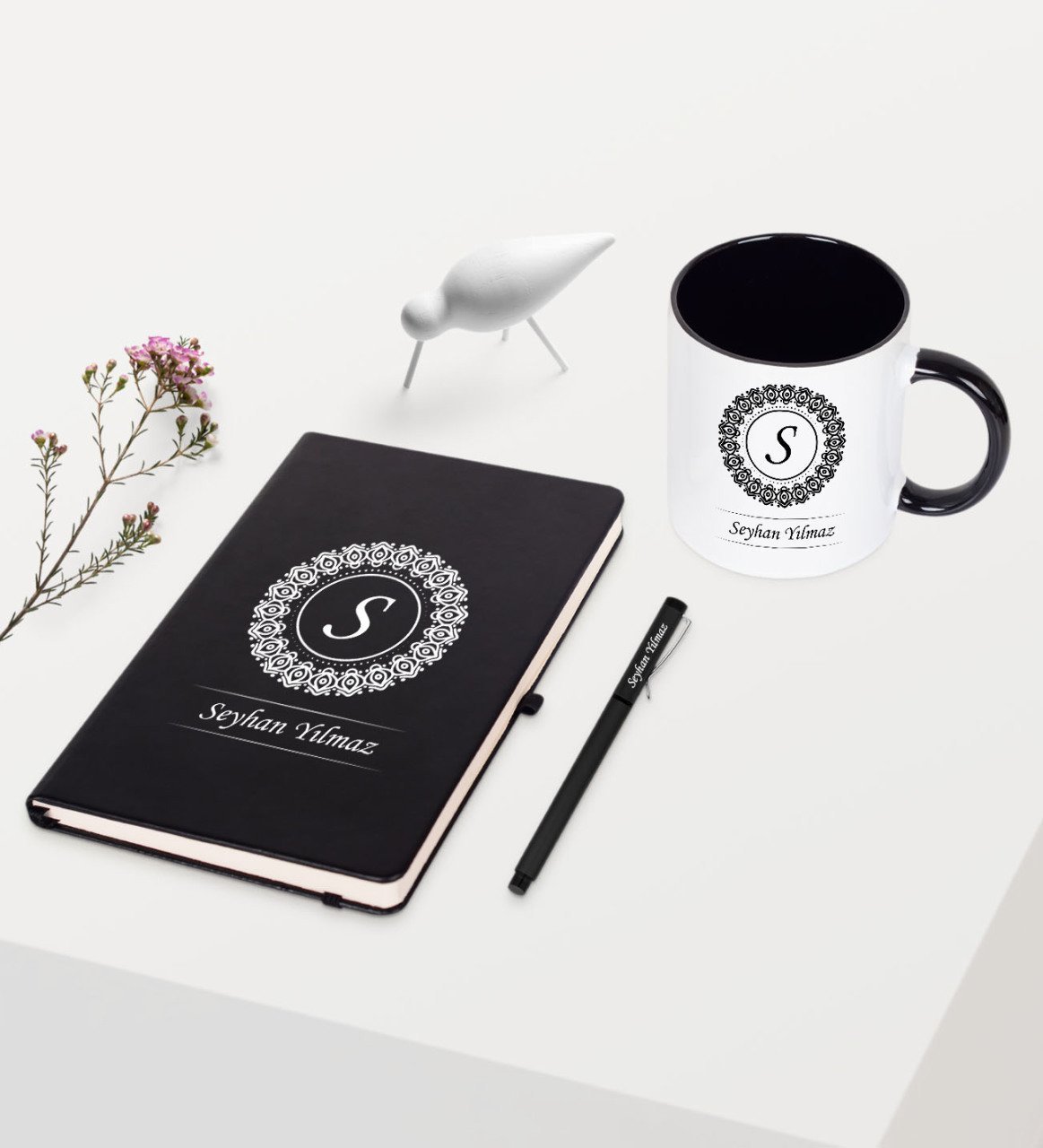 Kişiye Özel Siyah Defter Kalem Kupa Seti - 2