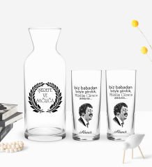 Kişiye Özel Renkli Baskılı Babadan Böyle Gördük Tasarımlı İkili Rakı Bardağı ve Karaf Hediye Seti-1