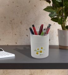 BK Gift Kişiye Özel Papatya Temalı Beyaz Akrilik Kalemlik - Model 12