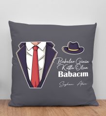 BK Gift Kişiye Özel İsimli Babalar Günü Tasarımlı Gri Kırlent Yastık-4, Babaya Hediye, Ev Dekorasyonu, Babalar Günü Hediyesi