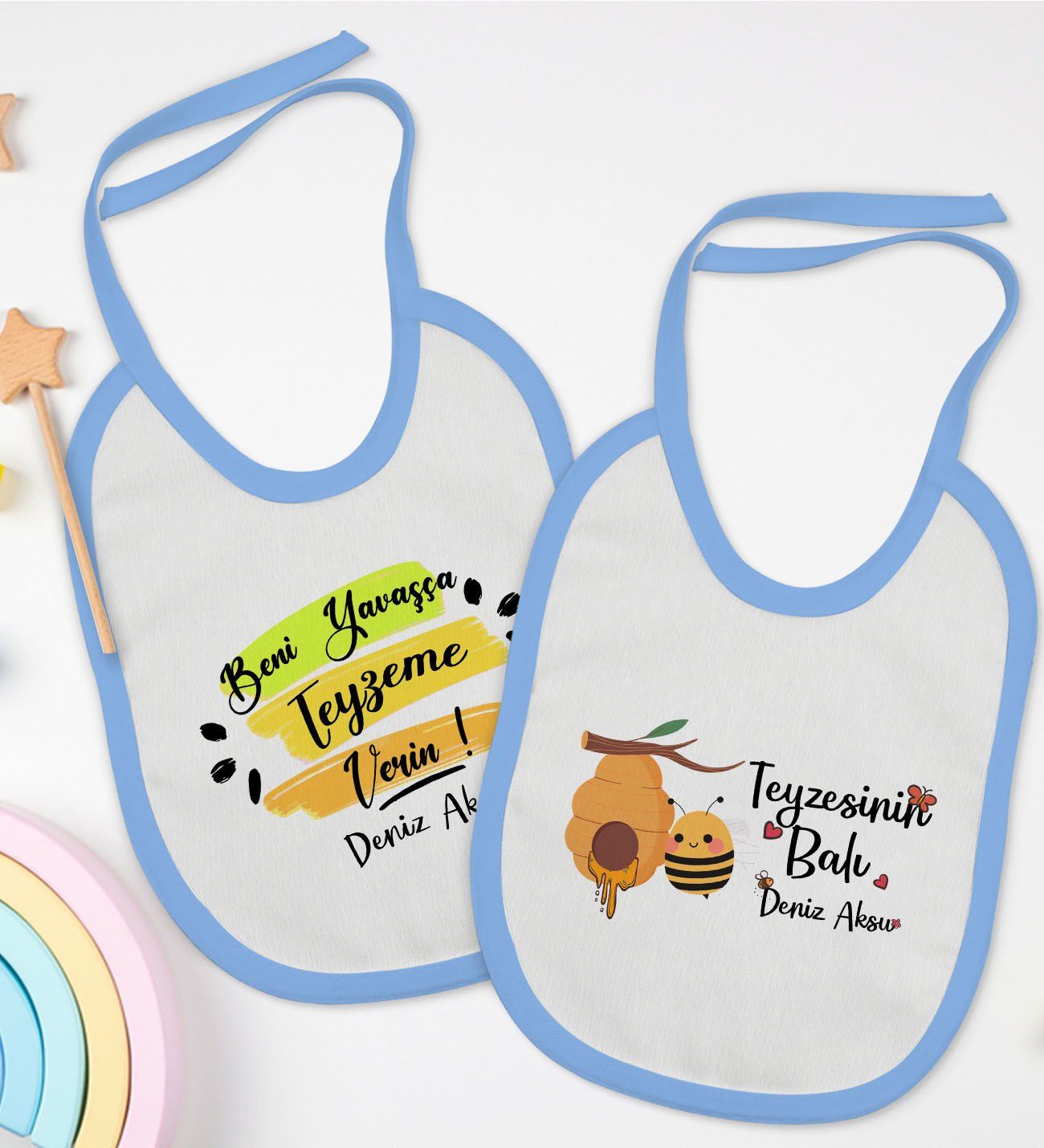 BK Kids Kişiye Özel Teyze Tasarımlı 2’li Mavi Mama Önlüğü-2