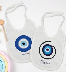 BK Kids Kişiye Özel Nazar Boncuğu Tasarımlı 2’li Beyaz Mama Önlüğü-1