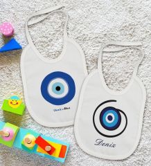 BK Kids Kişiye Özel Nazar Boncuğu Tasarımlı 2’li Beyaz Mama Önlüğü-1