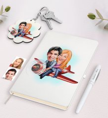 Kişiye Özel Sevgili Karikatürlü Beyaz Defter Kalem ve Anahtarlık Hediye Seti-11