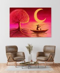 BK Home Gün Batımında Balık Tutan Adam Silüet Tasarımlı Kanvas Tablo 50x70cm