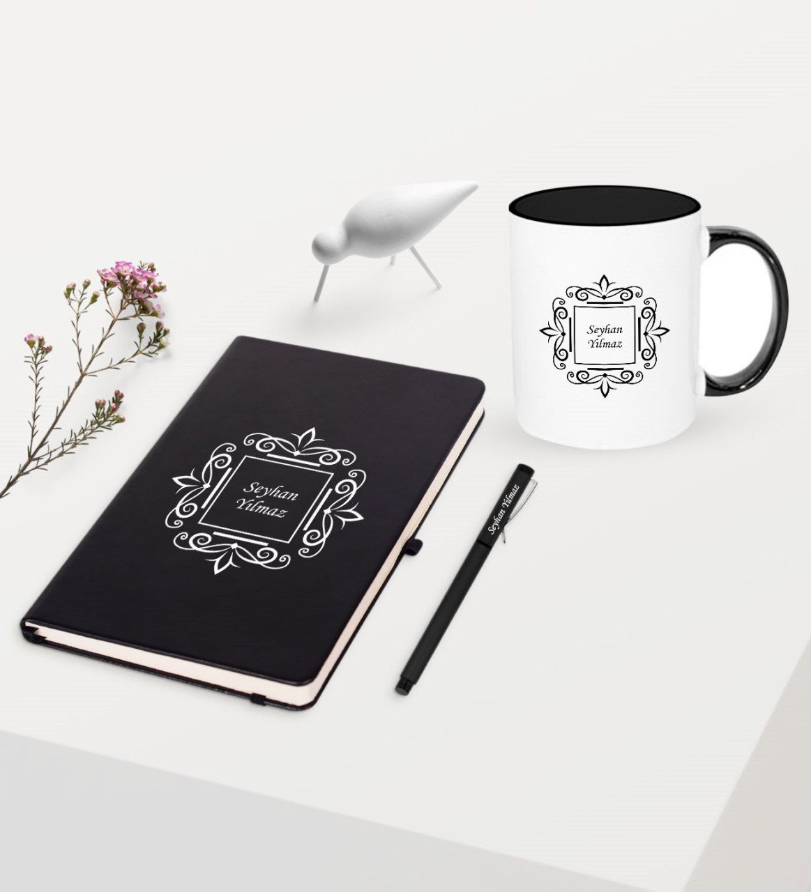 Kişiye Özel Siyah Defter Kalem Kupa Seti - 1