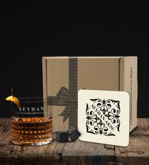 BK Gift Kişiye Özel İsimli Frasera Viski Kadehi Ahşap Bardak Altlığı ve Viski Taşı Hediye Seti-25, Sevgiliye Hediye, Babaya Hediye