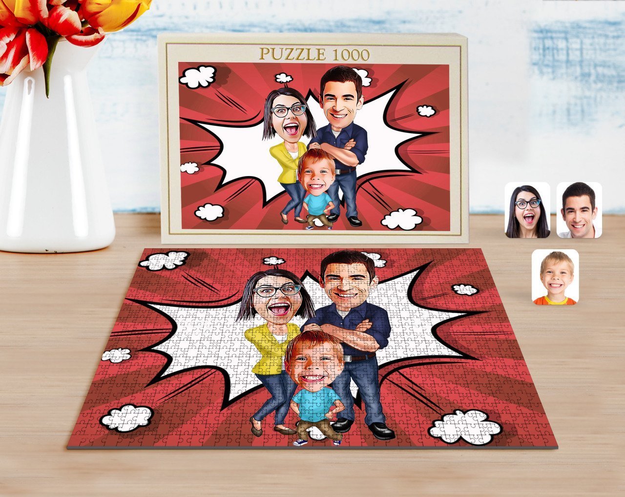 Kişiye Özel Aile Karikatürlü 1000 Parça Profesyonel Puzzle-1