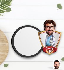 Kişiye Özel Erkek Doktor Karikatürlü Ahşap Bardak Altlığı-8