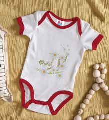 BK Kids Kişiye Özel Papatya Temalı Kırmızı Bebek Body Zıbın-1