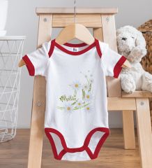 BK Kids Kişiye Özel Papatya Temalı Kırmızı Bebek Body Zıbın-1
