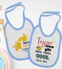BK Kids Kişiye Özel Teyze Tasarımlı 2’li Mavi Mama Önlüğü-1