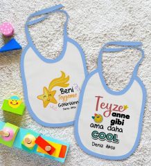 BK Kids Kişiye Özel Teyze Tasarımlı 2’li Mavi Mama Önlüğü-1