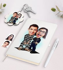 Kişiye Özel Sevgili Karikatürlü Beyaz Defter Kalem ve Anahtarlık Hediye Seti-7